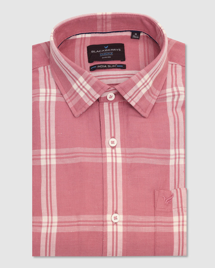 Linen Casual Pink Check Shirt - Yori