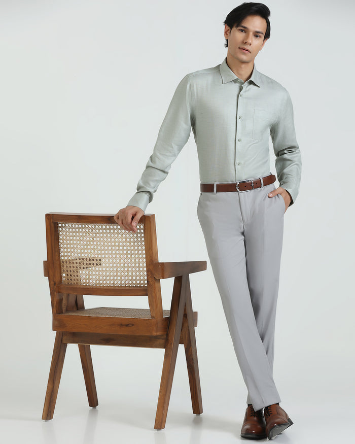 Linen Formal Olive Textured Shirt - Sand