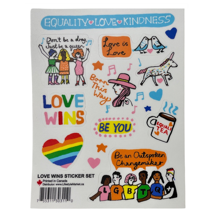 Sticker sheet with colourful graphic stickers for Pride.