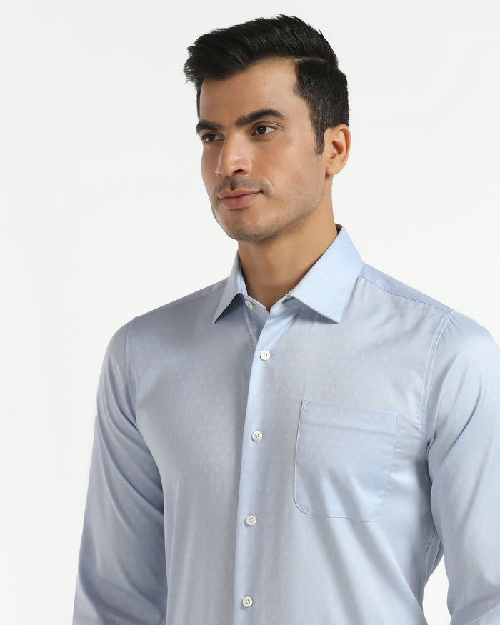 Luxe Formal Blue Jacquard Shirt - Castle