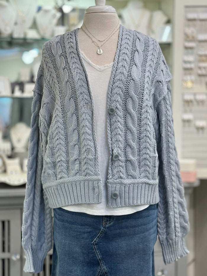 Mabel Sweater Cardigan in Blue Grey