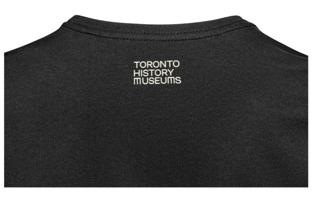 Back of sweatshirt, Toronto History Museums printed in the middle just below the neckline.