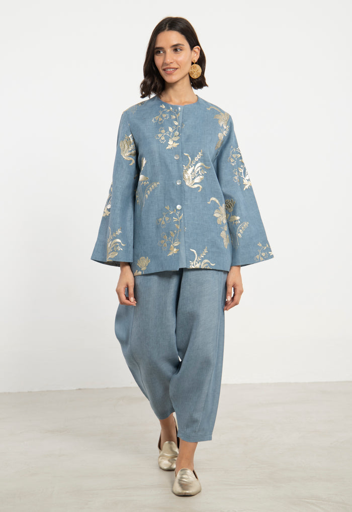 Maya Linen Blue Two-Piece Set