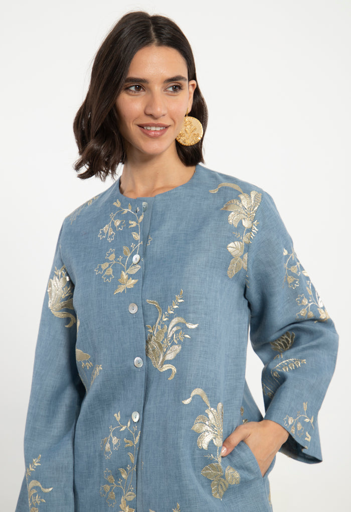 Maya Linen Blue Two-Piece Set
