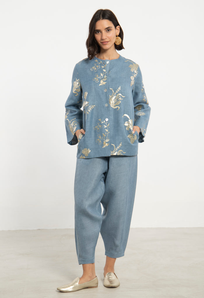 Maya Linen Blue Two-Piece Set