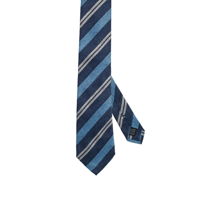 Midnight Blue 100% Italian Silk Tie With Light Blue Regimental Stripes