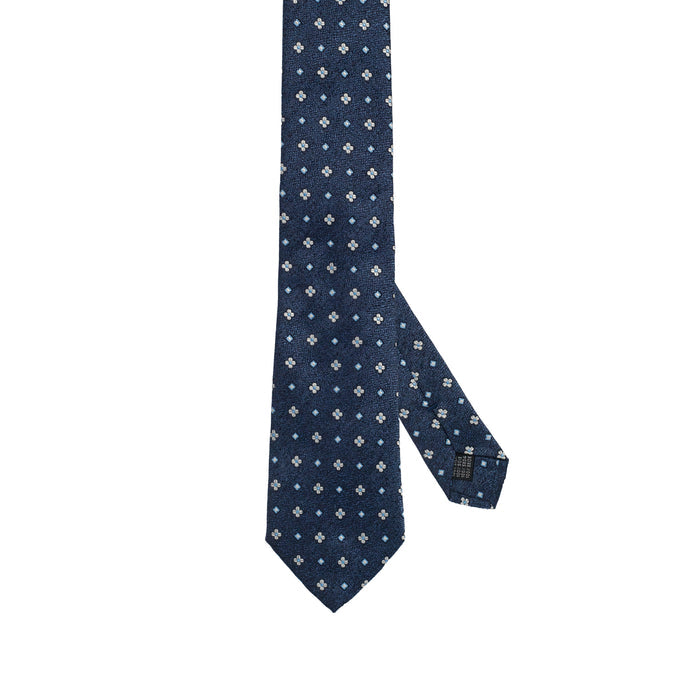 Midnight Blue 100% Italian Silk Tie With Micro Blue Floral Pattern