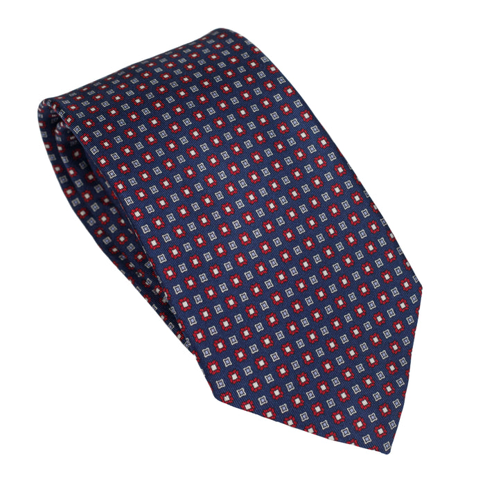 Midnight Blue 100% Italian Silk Tie With Micro Red Pattern