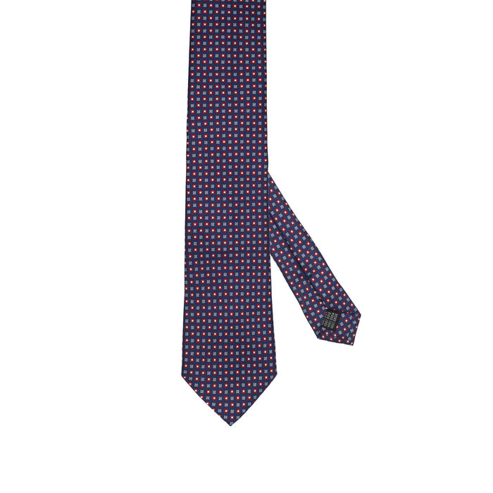 Midnight Blue 100% Italian Silk Tie With Micro Red Pattern