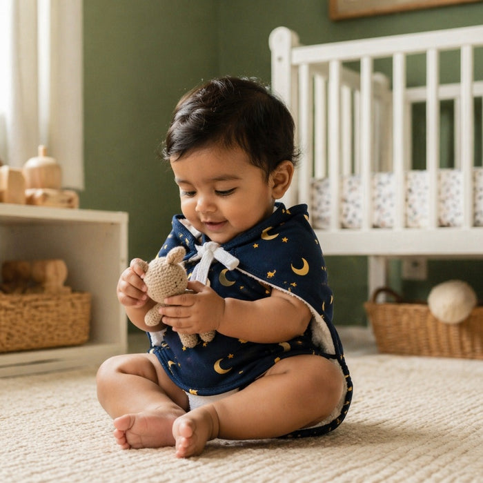 Mimi Muslin Wipes | Crescent Moon + Stars | Stardust | 100% Muslin Cotton, Reusable | Pack of 6