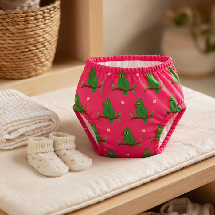 Mimi Potty Training Pants | Parrot on Branch | Tropicale | Bamboo-Cotton, Pull-Up, Semi-Waterproof | 9M-4Y