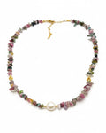A beautiful blend of multi-color tourmaline chips and a luminous freshwater pearl. The Mira Necklace adds natural elegance to any jewelry collection.