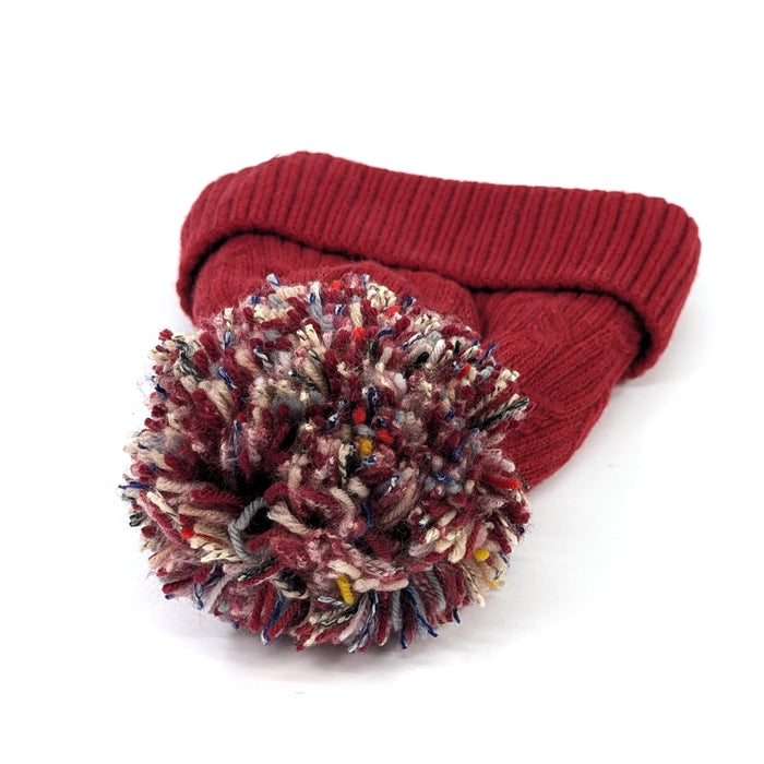 Multicoloured PomPom Knitted Hat - Dark Red