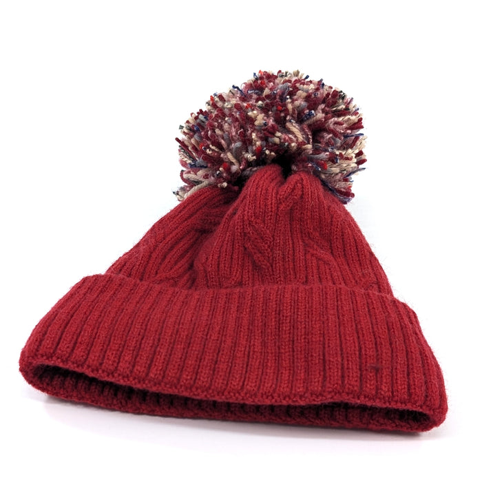 Multicoloured PomPom Knitted Hat - Dark Red