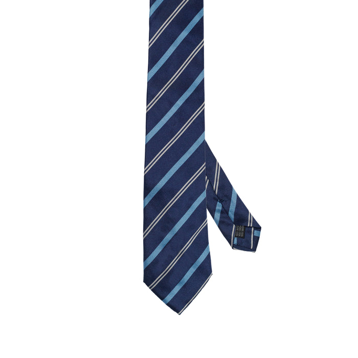 Navy 100% Italian Silk Tie With Light Blue Regimental Stripes