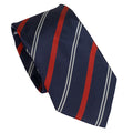 Navy 100% Italian Silk Tie With Red and Ivory Stripes
