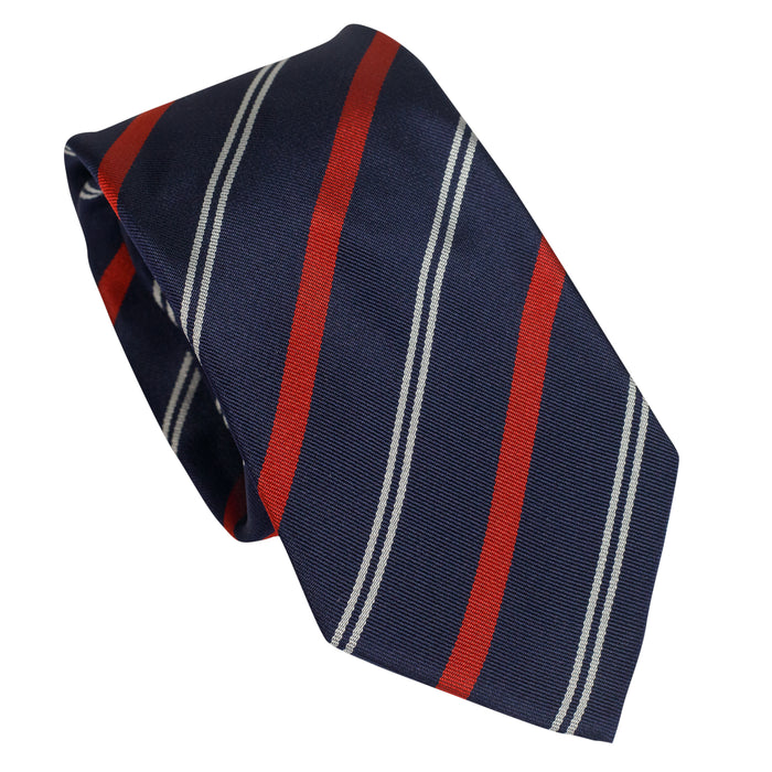 Navy 100% Italian Silk Tie With Red and Ivory Stripes