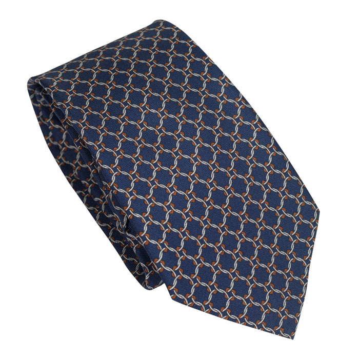 Navy Blue 100% Italian Silk Tie With Geometric Weave