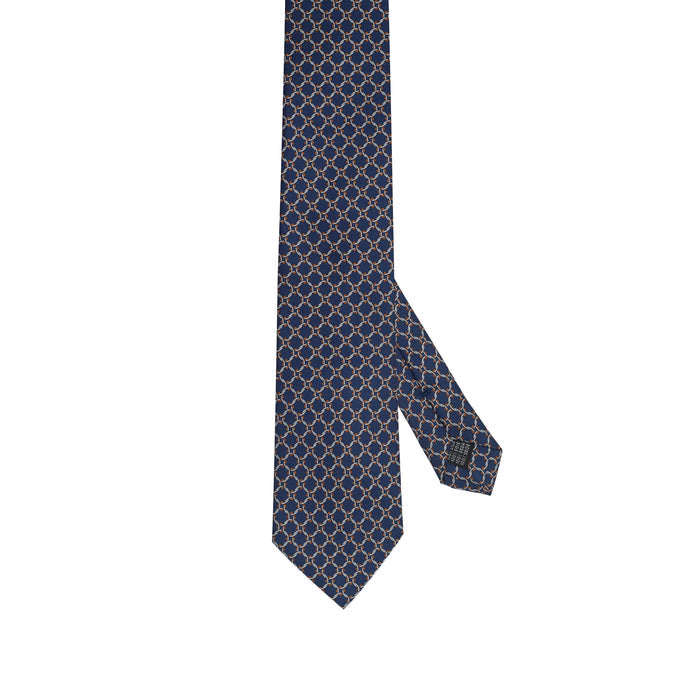 Navy Blue 100% Italian Silk Tie With Geometric Weave