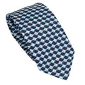 Navy Blue 100% Italian Silk Tie with Optical Fish Pattern