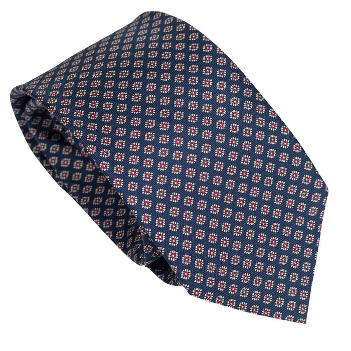 Navy Blue 100% Italian Silk Tie With Rosette Pattern