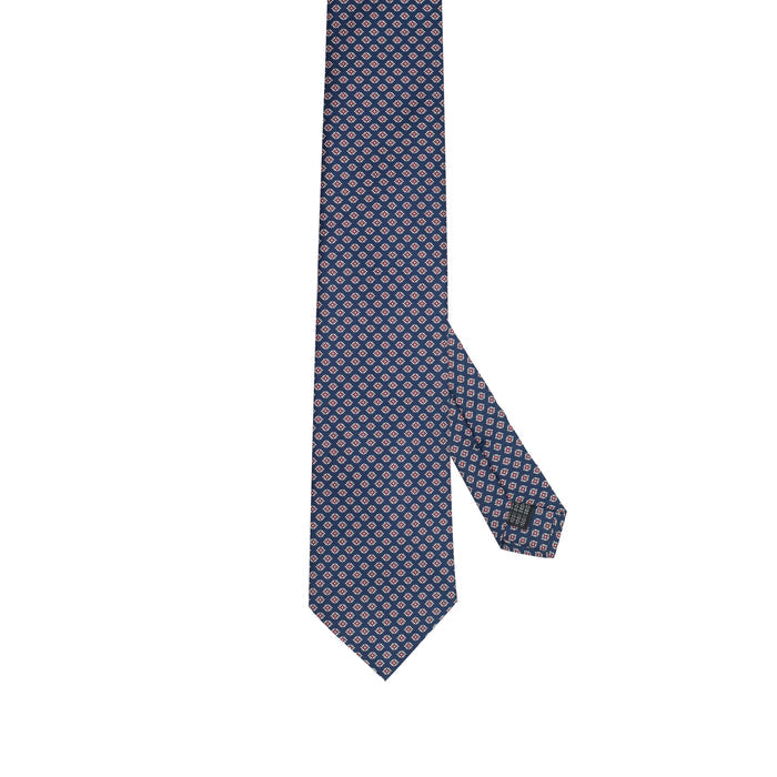 Navy Blue 100% Italian Silk Tie With Rosette Pattern