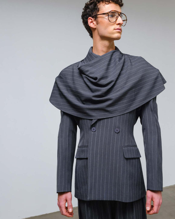 Nikos Poncho Grey Striped