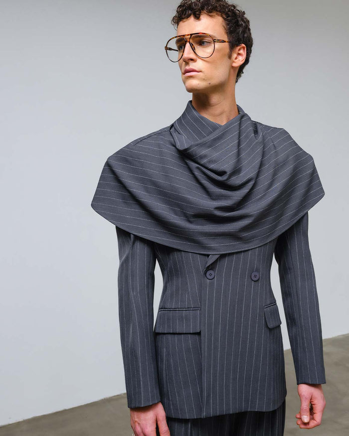 Nikos Poncho Grey Striped