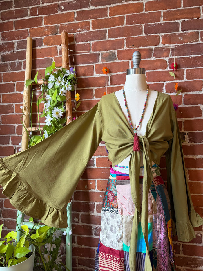 Nova Bell Sleeve Olive 100% Cotton Wrap Top - Fair Trade Made