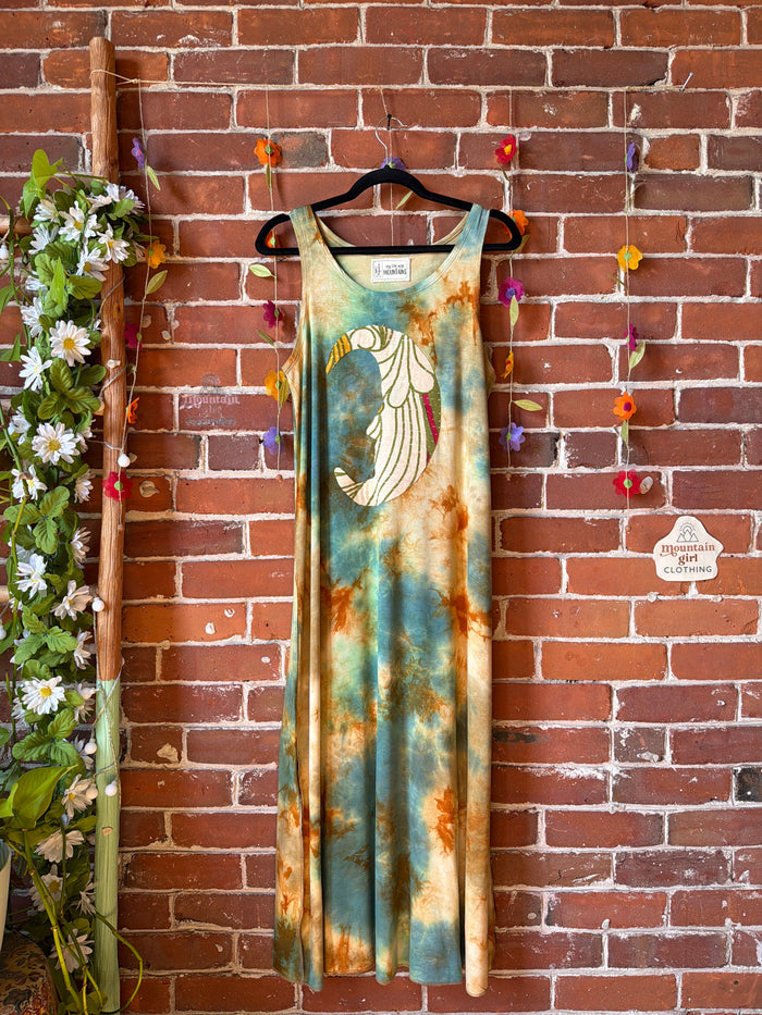 OOAK Spring Collection - Tie Dye Callisto Kantha Crescent Moon Tank Top Maxi Dress- Final Sale