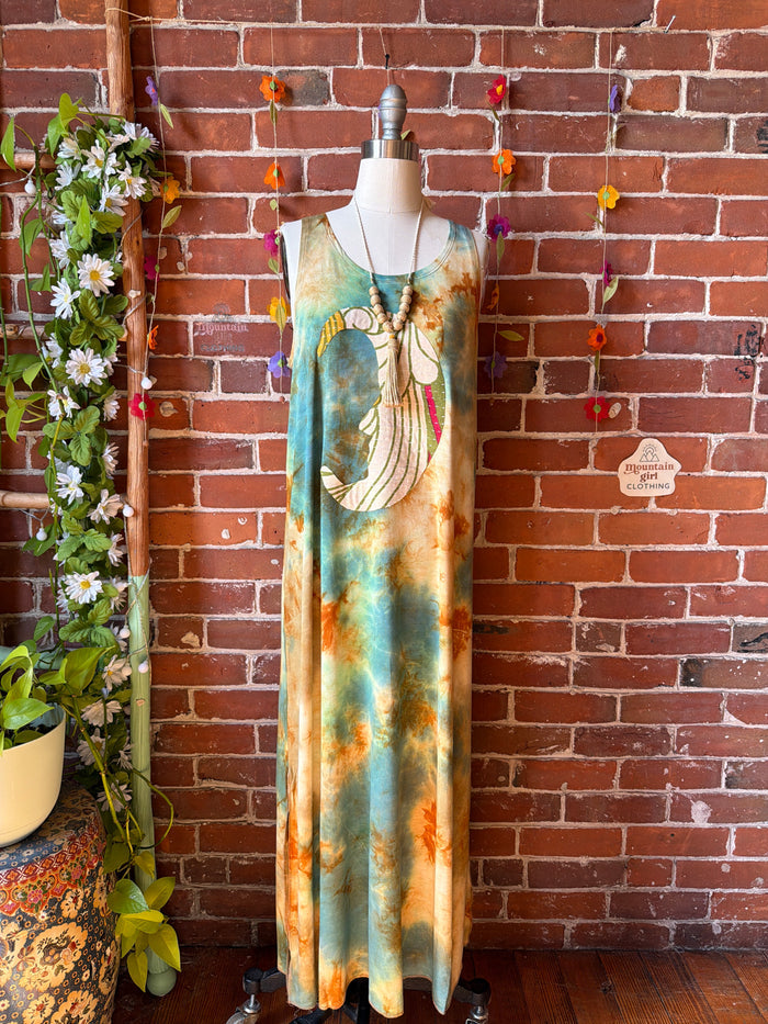 OOAK Spring Collection - Tie Dye Callisto Kantha Crescent Moon Tank Top Maxi Dress- Final Sale