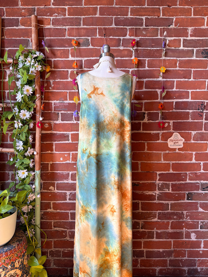 OOAK Spring Collection - Tie Dye Callisto Kantha Crescent Moon Tank Top Maxi Dress- Final Sale