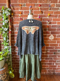 OOAK Summer Collection - Upcycled Luna Butterfly Flowy Trapeze Style Top 🦋 Charcoal