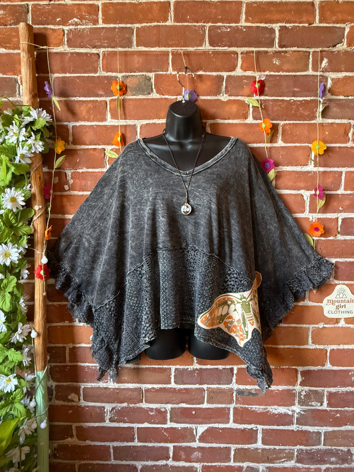 OOAK Summer Collection - Upcycled Luna Butterfly Flowy Trapeze Style Top 🦋 Charcoal