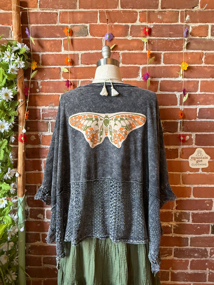 OOAK Summer Collection - Upcycled Luna Butterfly Flowy Trapeze Style Top 🦋 Charcoal