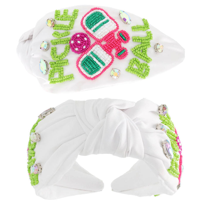 Pickle Ball Top Knotted Beaded Headband