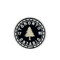 Round patch with 'Toronto, Ontario' text and a tree design on a white background