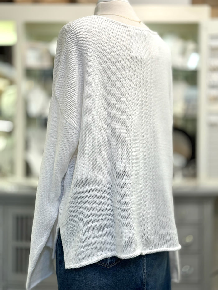 Cozy ivory pullover showing back silhouette and textured knit – Ardor Boutique