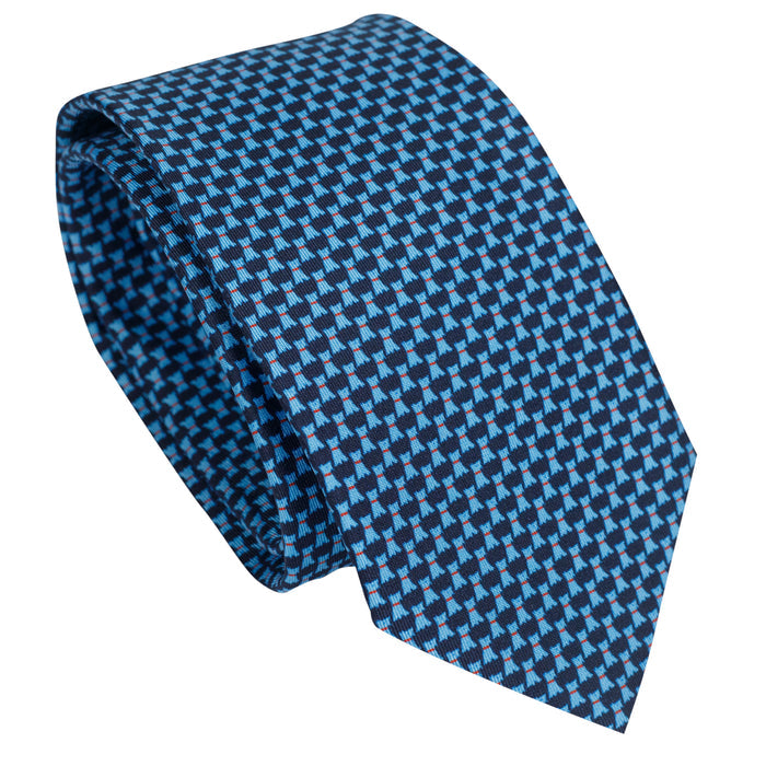 Pure Blue 100% Italian Silk Tie With Micro Blue Dog Pattern