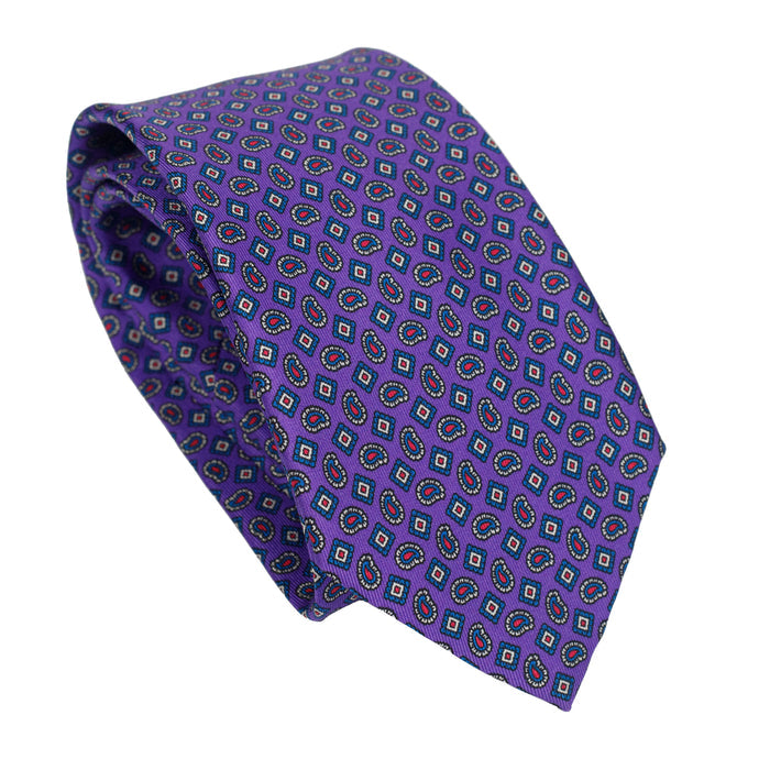 Purple 100% Italian Silk Tie with Micro Geometric Pattern