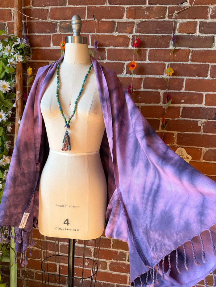 Purple Sky Fringe Tie Dye Cocoon Shawl Coverup Kimono - 100% Cotton