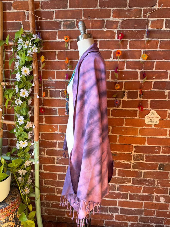 Purple Sky Fringe Tie Dye Cocoon Shawl Coverup Kimono - 100% Cotton