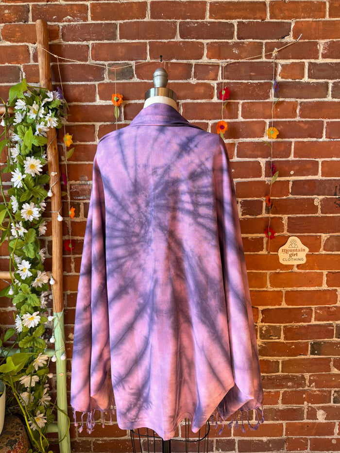 Purple Sky Fringe Tie Dye Cocoon Shawl Coverup Kimono - 100% Cotton