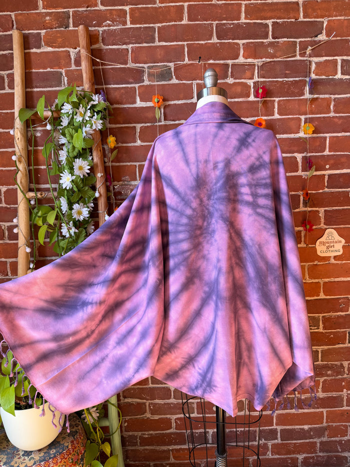 Purple Sky Fringe Tie Dye Cocoon Shawl Coverup Kimono - 100% Cotton