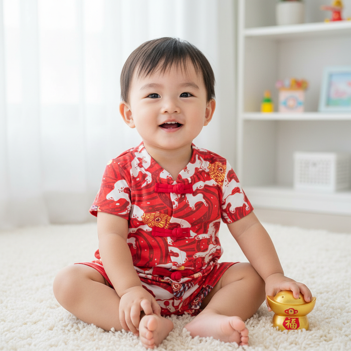 Ready Stock CNY Carp Dragon Leap Baby Boy Cheongsam Romper Singapore Outfit - Little Kooma