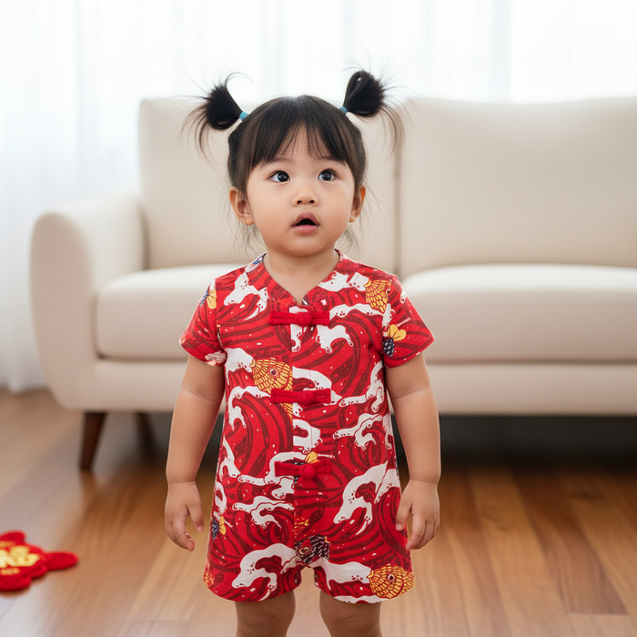 Ready Stock CNY Carp Dragon Leap Baby Boy Cheongsam Romper Singapore Outfit - Little Kooma