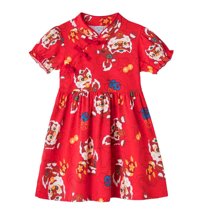 Ready Stock Festive Red Lion Dance Girl Cheongsam Dress Baby Kids CNY Outfit Singapore - Little Kooma
