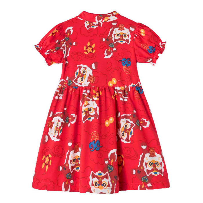 Ready Stock Festive Red Lion Dance Girl Cheongsam Dress Baby Kids CNY Outfit Singapore - Little Kooma
