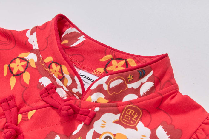Ready Stock Festive Red Lion Dance Girl Cheongsam Dress Baby Kids CNY Outfit Singapore - Little Kooma