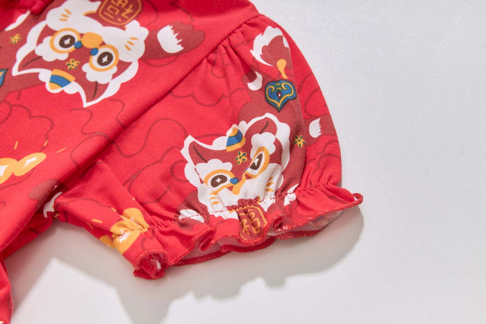 Ready Stock Festive Red Lion Dance Girl Cheongsam Dress Baby Kids CNY Outfit Singapore - Little Kooma